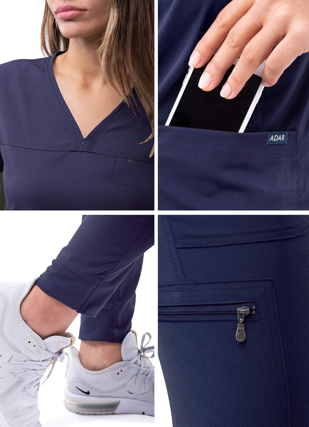 Adar Pro Movement Booster Scrub Set for Women - Sweetheart V-Neck Scrub Top & Yoga Jogger Scrub Pants: Clothing