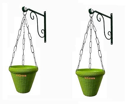 VGreen Garden Store Metal Hanger with Chain Hanging Planter, Multi Colour, Set of 2
