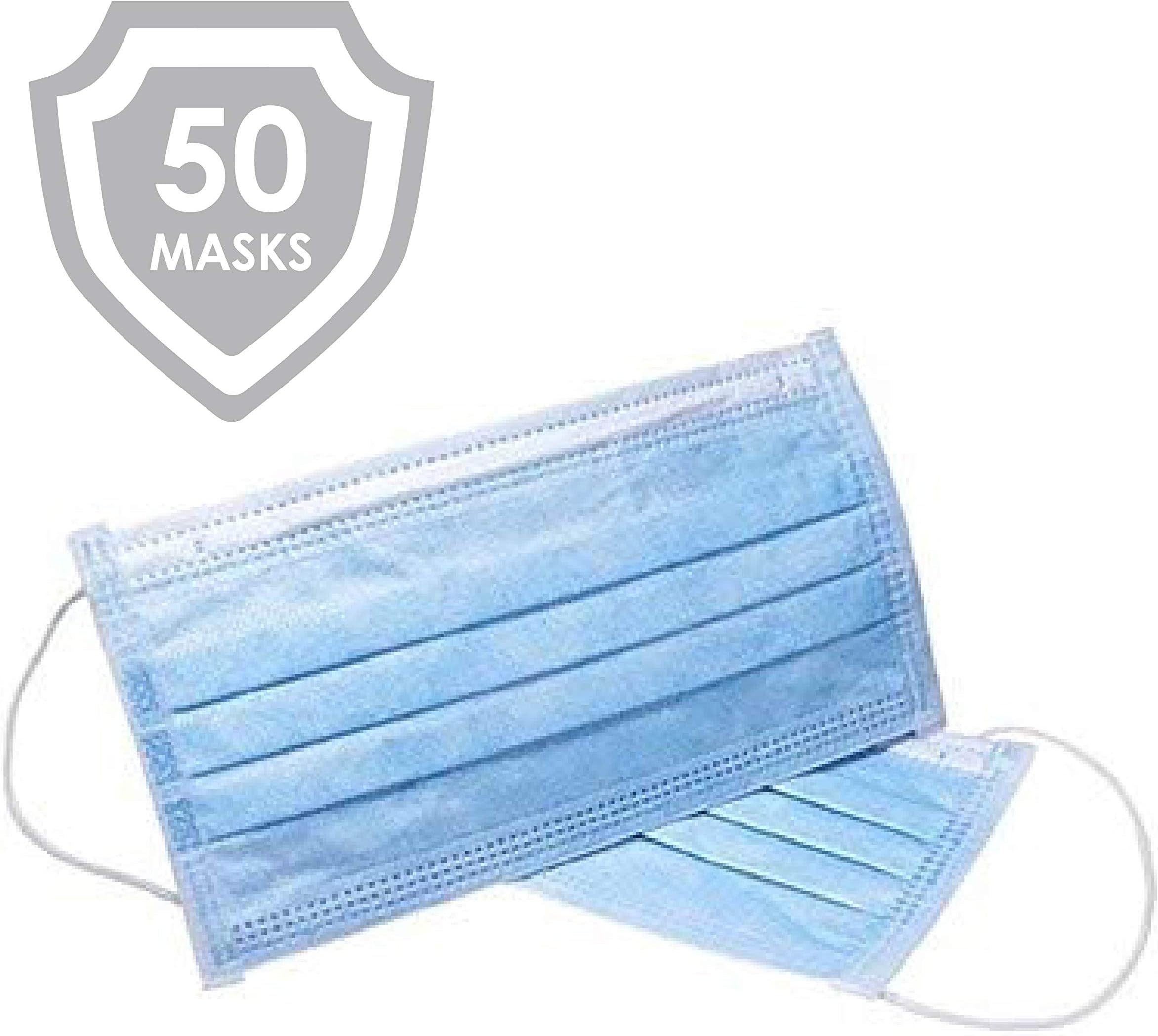 Eleven10 Blue Disposable 3-Layer Ear Loop Facemask 50-Pack, Anti-Dust, Breathable, Covers Mouth and Nose, Comfortable to Wear, One Size Fits Most, Surgical Facemask for Airborne Particles