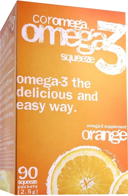 Coromega Omega-3 Supplement, Orange Flavor, Squeeze Packets, 90-Count Box