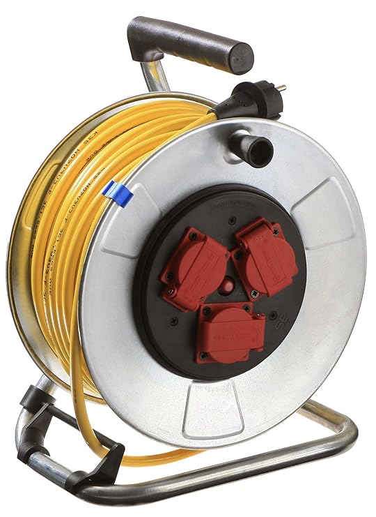 as - Schwabe 10344 Metall-Kabeltrommel 40m Leitung K35 IP44 Profi-Leitungsroller für Garten, Rasenmäher und Outdoor