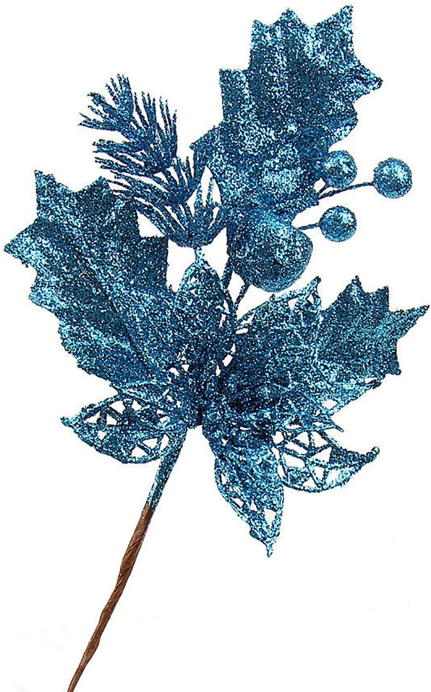 cozyou (Pack of 6) Glittery Artificial Berry Picks for Wedding Holiday Christmas Tree Wreath Garland Decorations, Blue
