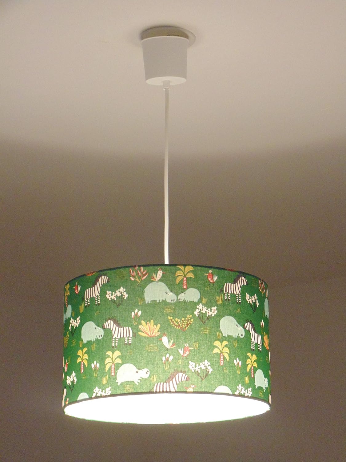 Lustre Suspension Abat Jour Vert Motifs Animaux Zebre Hippopotame Luminaire Diametre Personnalise Idee Cadeau Anniversaire Noel Decoration Chambre Enfant Bebe Eclairage Produits Handmade