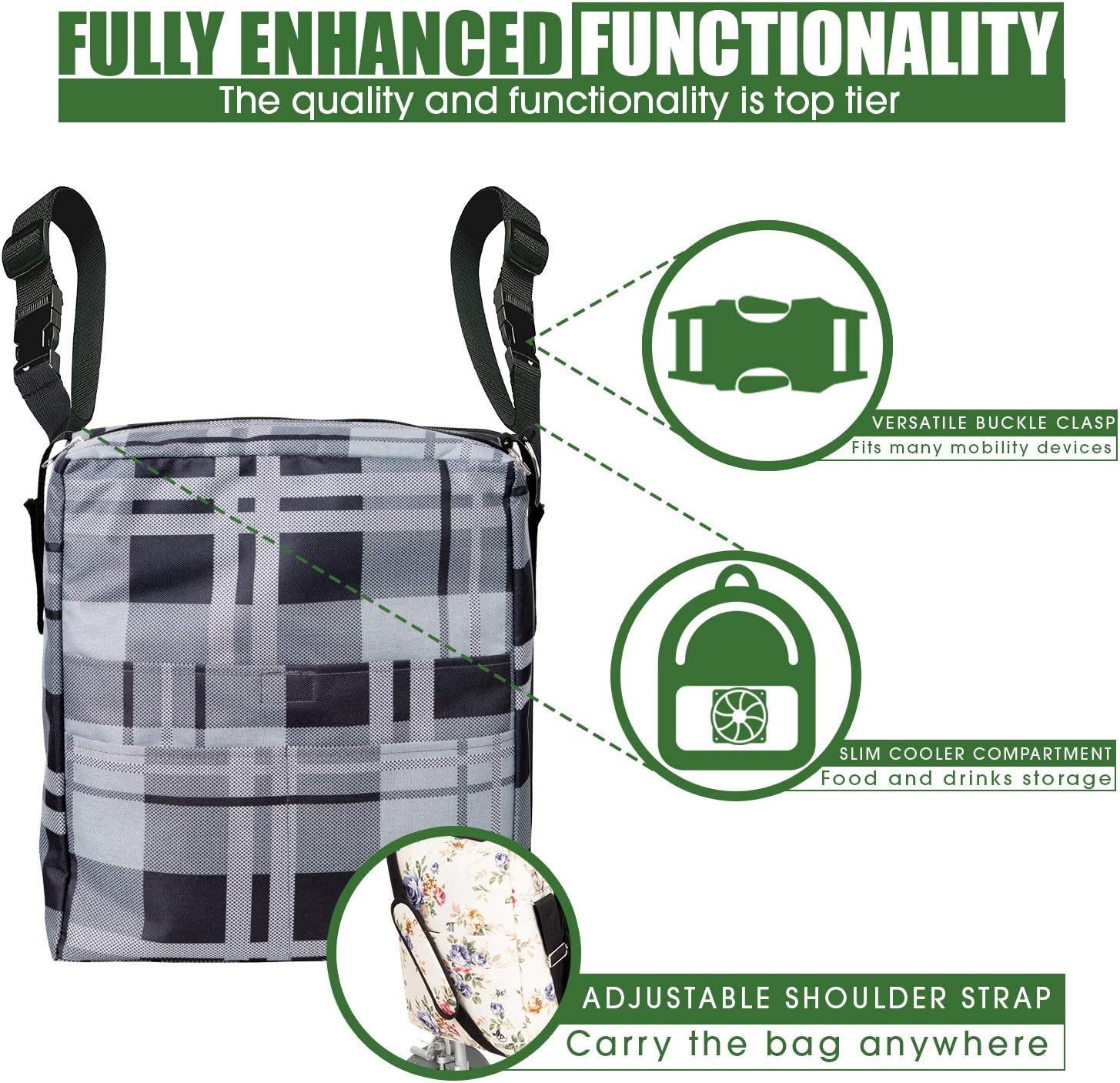 Two Bags Wheelchair Accessories by Astrata - Backpack Storage and Armrest Side Organizer - Lightweight Wheelchair Rollator Walker Bag - Organizers and Storage Travel Items (Gray Tartan): Health & Personal Care