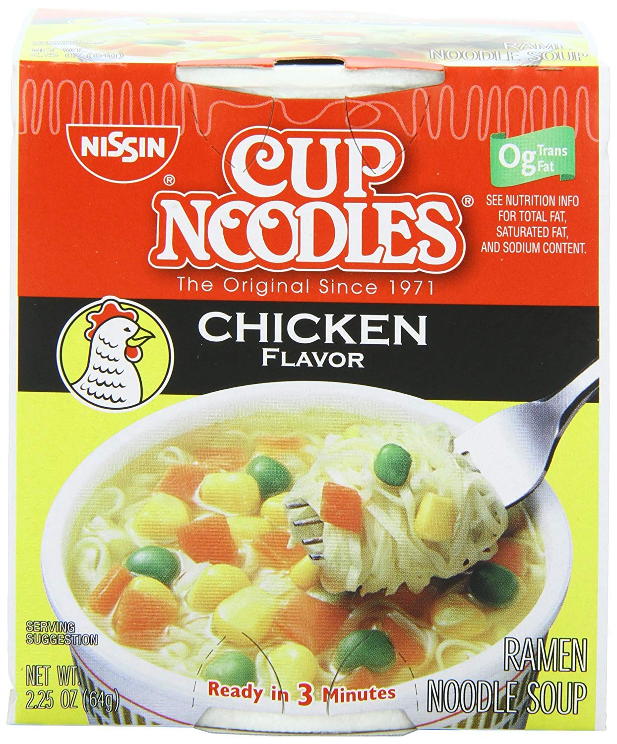 Nissin Cup Noodles Ramen Noodle Soup, Chicken Flavor 2.25 Ounce (Pack of 12)