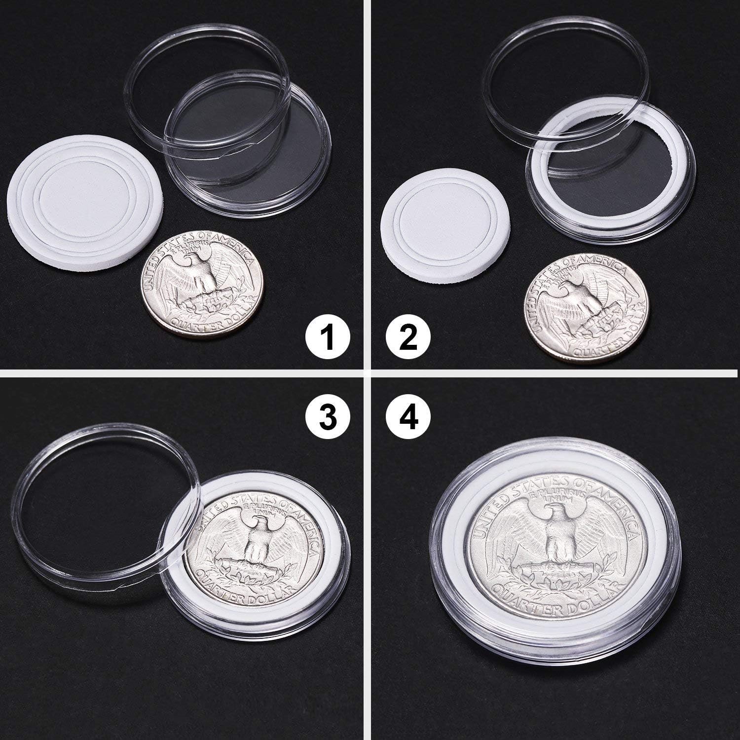 Jiusion 100 Pieces EVA Plastic Coins Case Container Holder Capsules Round Supplies with 1 Piece Storage Organizer Box and 100 Pieces Protective Foam Gasket for 19mm - Image 4