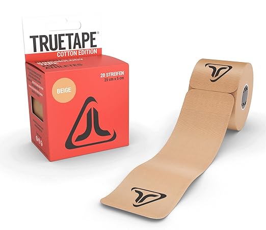 TRUETAPE Cotton Edition | vorgeschnittenes Kinesiologie Tape | 20 Precut Streifen Pro Rolle | CE-Zertifiziert | 40 Anleitunge