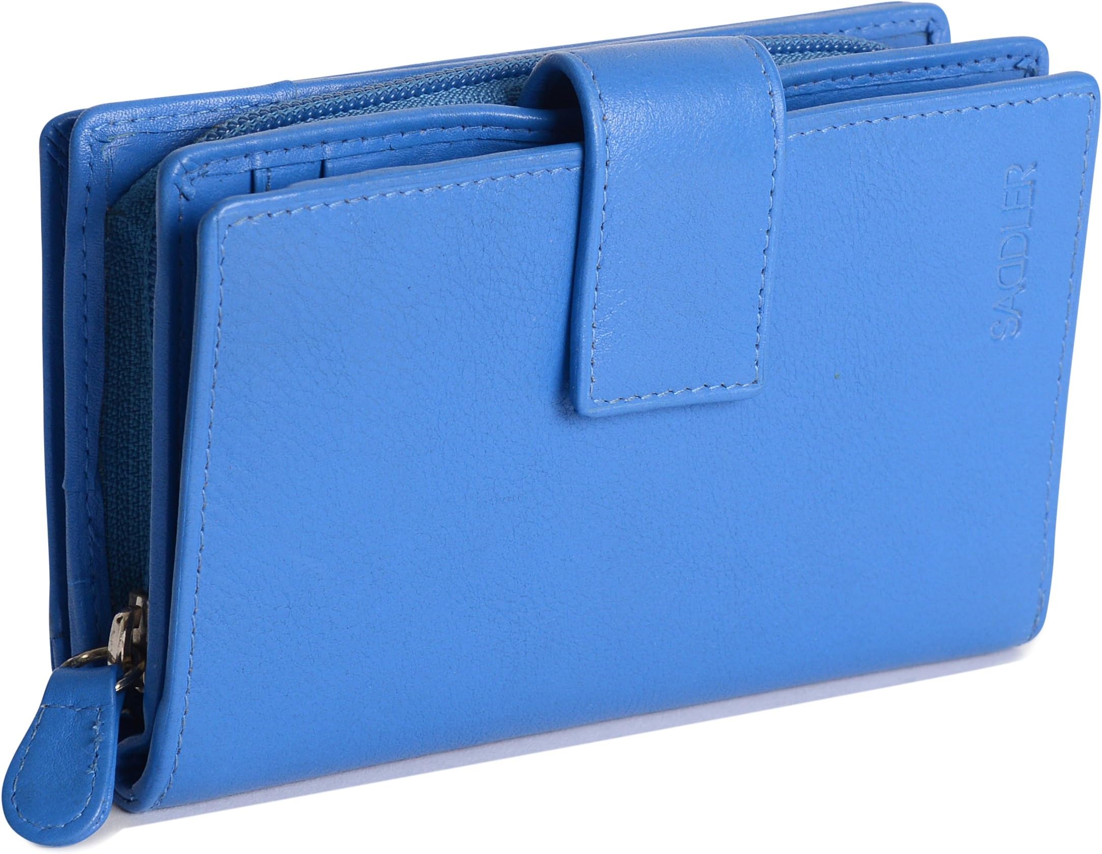 Womens Luxurious RFID Protected Real Leather Large Bifold Purse Wallet with Centre Zipper Coin Purse | Designer Ladies Clutch Perfect for ID Coins Notes Cards | Gift Boxed | Gift Boxed - Blue