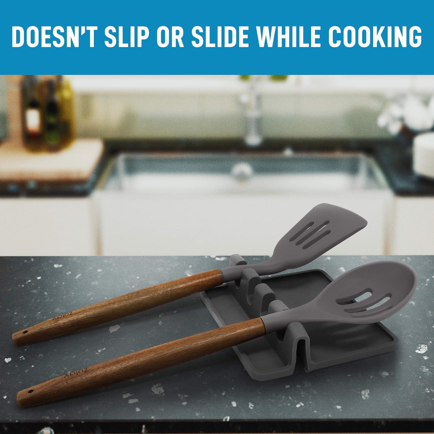 Silicone Utensil Rest with Drip Pad for Multiple Utensils, Heat-Resistant, BPA-Free Spoon Rest & Spoon Holder for Stove Top, Kitchen Utensil Holder for Spoons, Ladles, Tongs & More - by Zulay: Kitchen & Dining