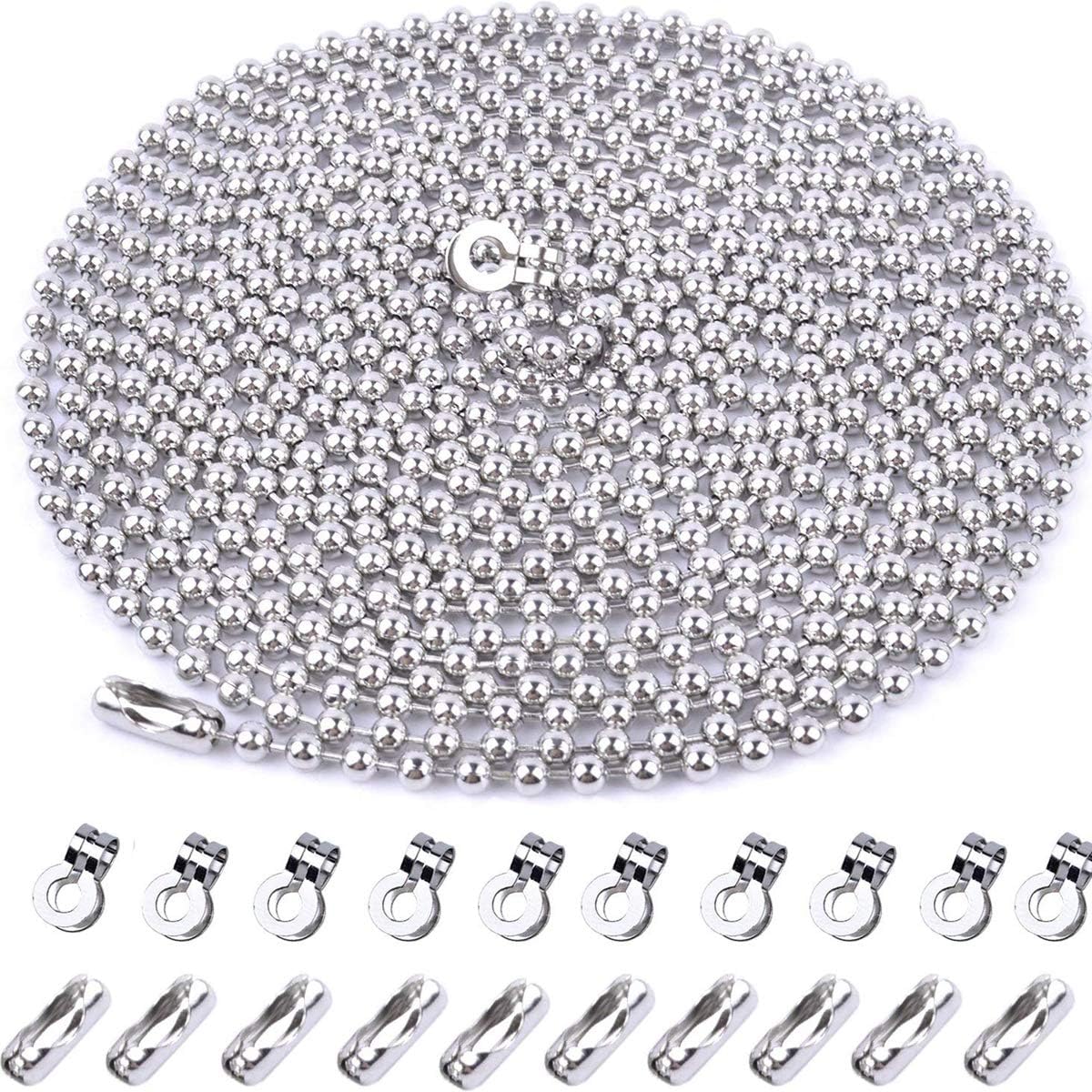 4.9mm Diameter Beaded roller chain pull chain extension with connector 16 Feet with 20 Matching Connectors - - 