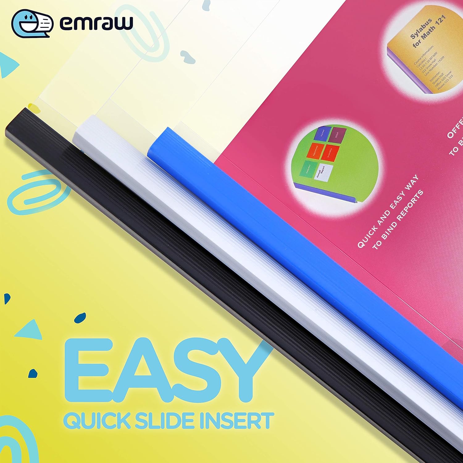 Report Covers with Sliding Bar fits 8.5" x 11" 30 Pages Heavy Duty Clear Front Cover Perfect for Schools, Colleges, Offices by Emraw (3 Pack) : Office Products