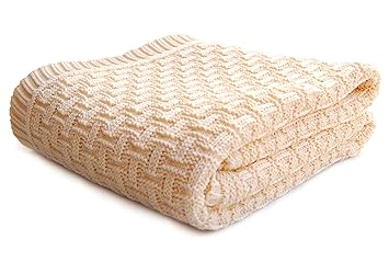 SonnenStrick 3009002 Babydecke/Kuscheldecke/Strickdecke aus 100% Bio Baumwolle kba Made in Germany, 100 x 90 cm, natur
