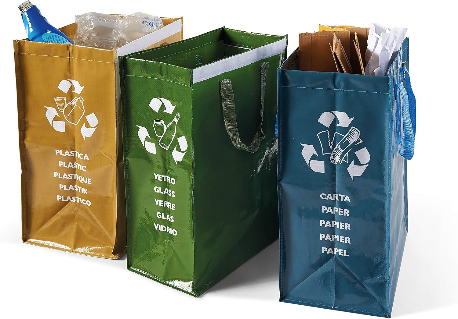 Perfect 0468D Pack of 3 Soft Recycling Containers for Paper Glass, Plastic Multi-coloured - Image 4
