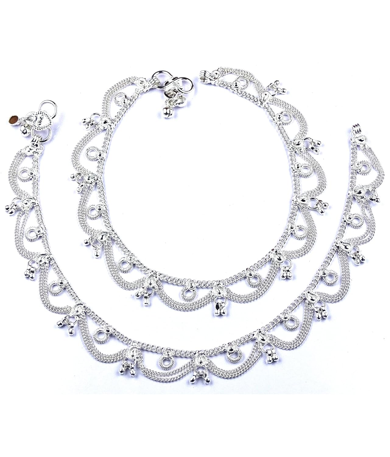 fluck pair of silver plated alloy anklets(silver)