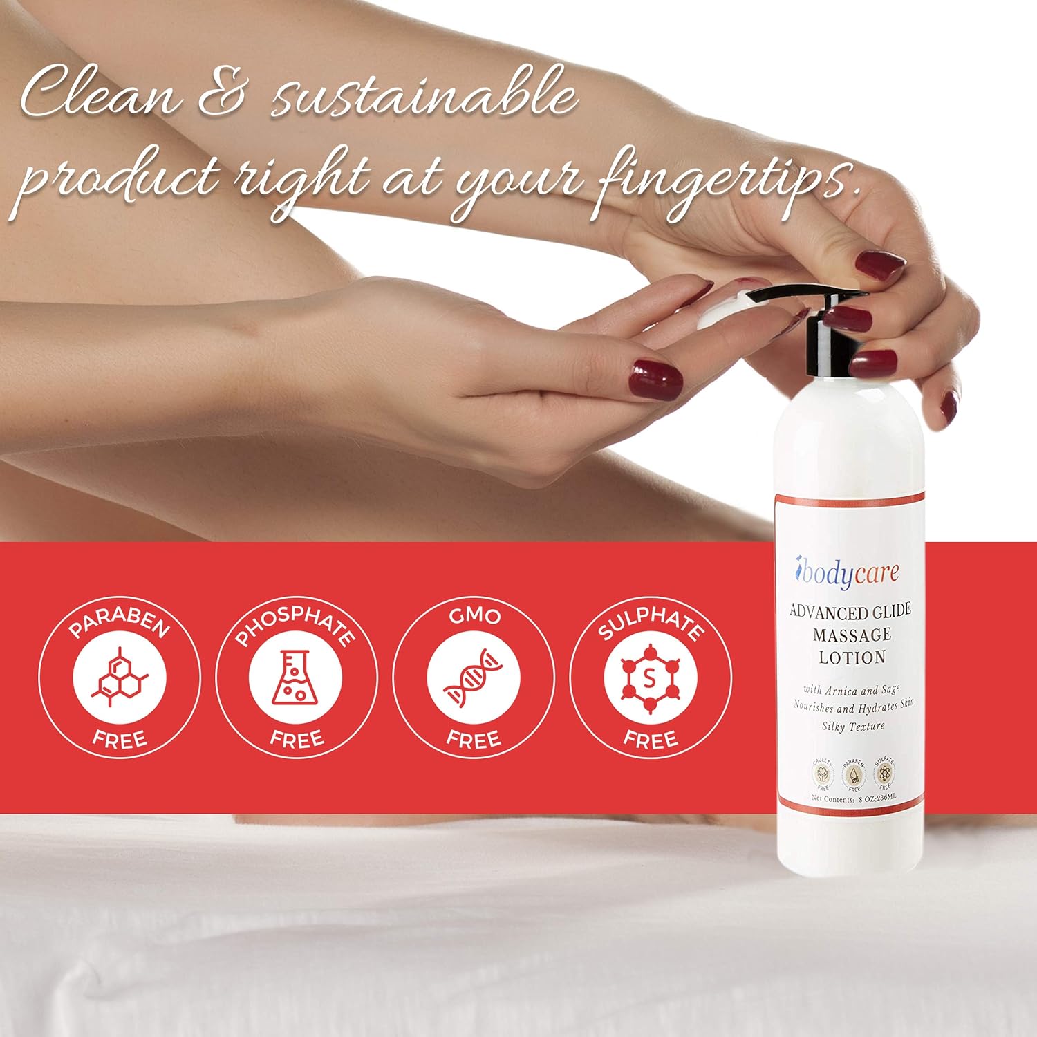 ibodycare Advanced Glide Massage Lotion for Massage Therapy, Cream Lotion, with Arnica and Sage, Nourish and Hydrate Skin, Silky Texture (8-oz) : Beauty