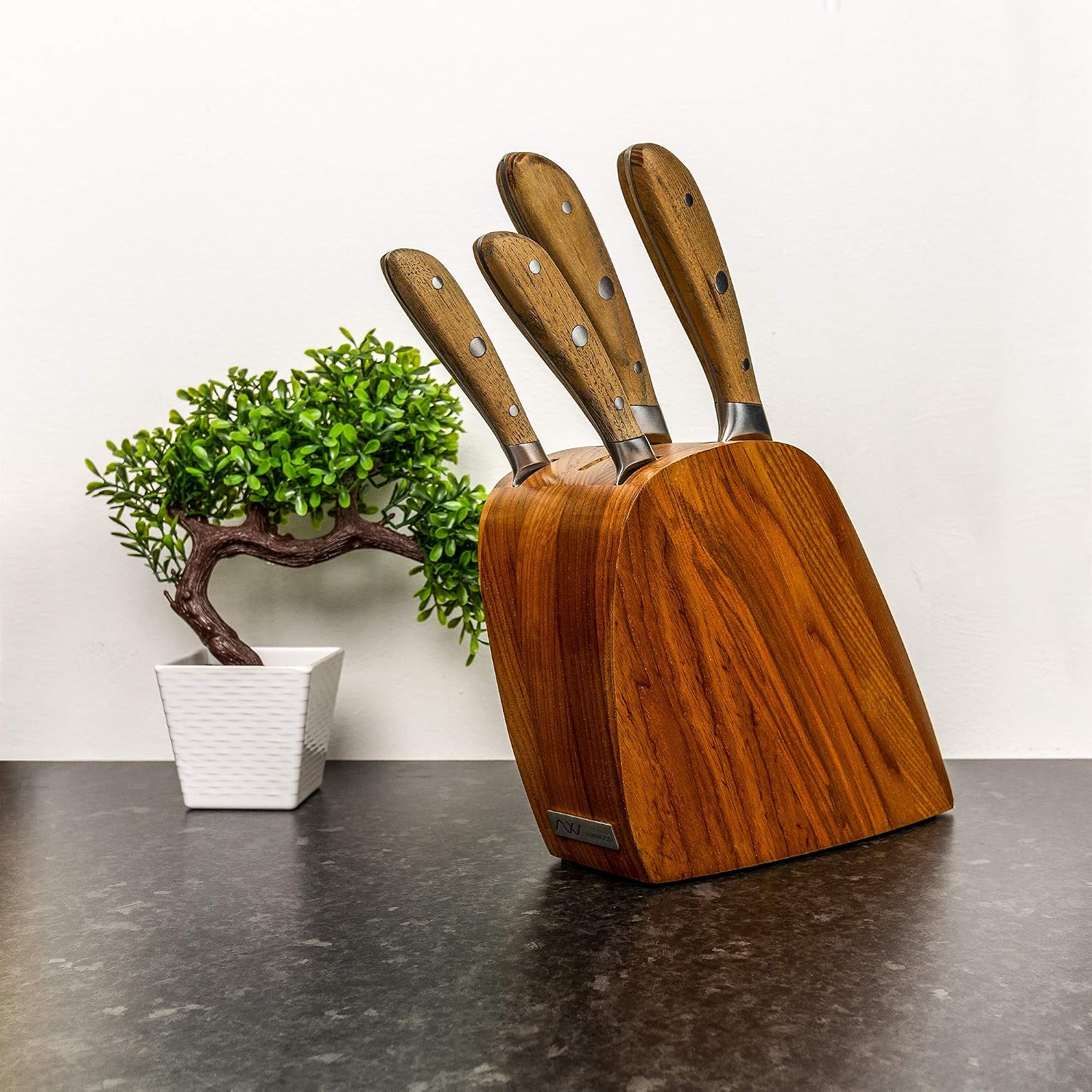 Rockingham Forge Ashwood Series 5 Piece Wooden Knife Block Set Including German Steel Blades with Heat-Treated Handles,RF-1740/6 - Image 3