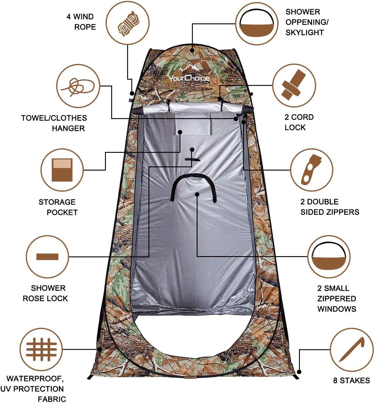 Your Choice Pop Up Camping Shower Tent, Portable Changing Room Camp Shower Toilet Privacy shelter Tents for Outdoor and Indoor, 6.2FT Tall - Color Camo Green: Sports & Outdoors