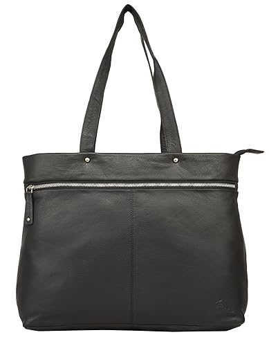 LEADERACHI Womens Black NDM Leather Tote Handbag