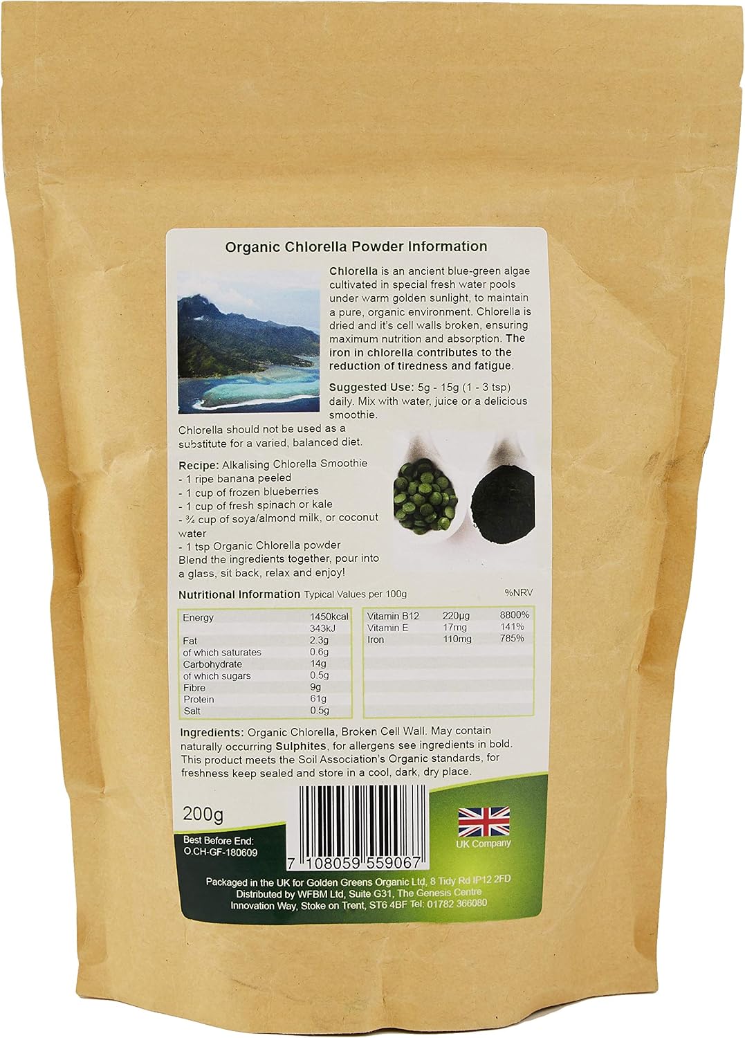 GOLDEN GREENS ORGANIC Organic Chlorella Powder 200g (PACK OF 1) - Image 3
