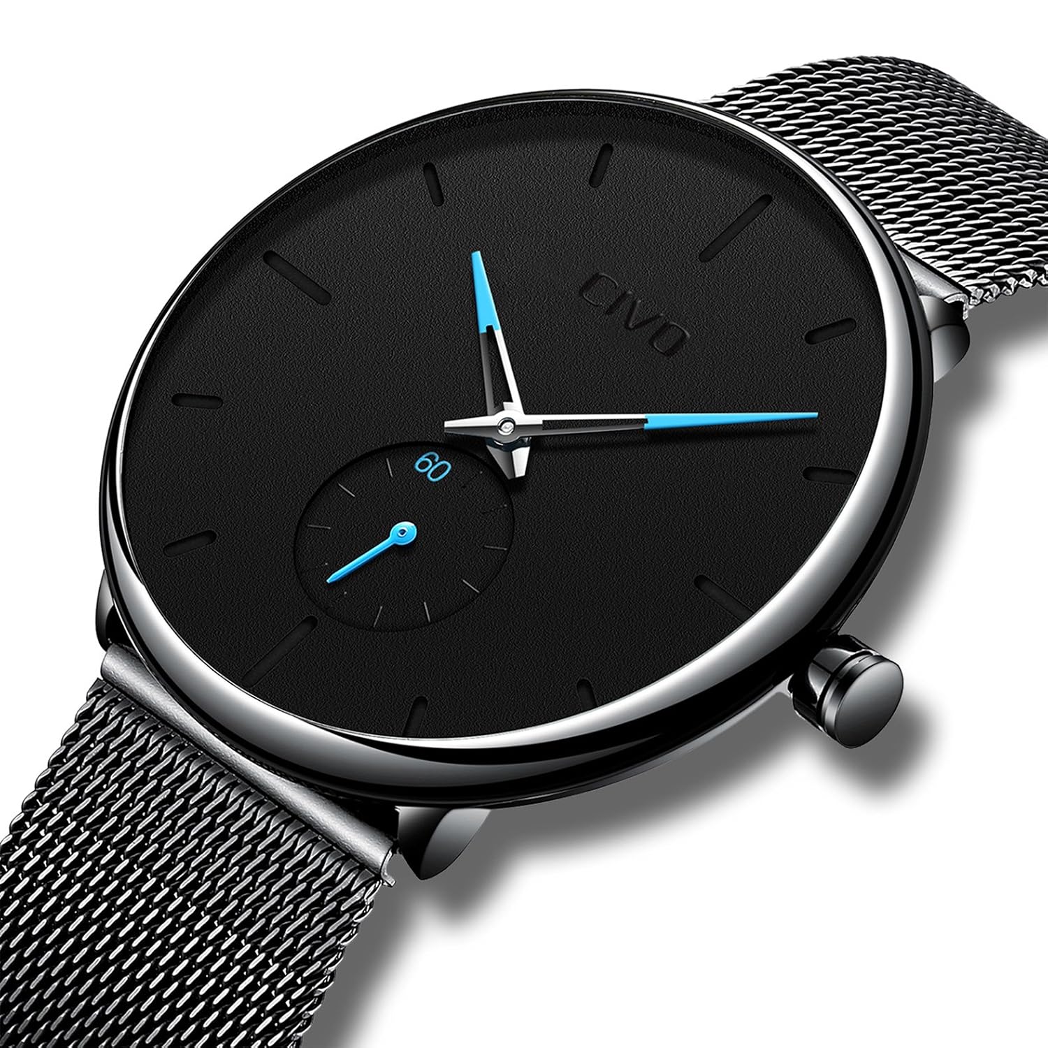 CIVO Reloj Negro Ultra Fino para Hombre Minimalista Lujo Moda Relojes de Pulsera para Hombres Vestir Casual Impermeable Reloj de Cuarzo para Hombre con Banda Negro de Acero Inoxidable