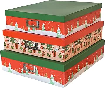 SLPR Cajas de cartón Decorativas para almacenaje de Navidad (Juego de 3