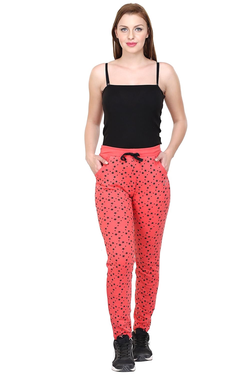 trinity women star printed cotton track pant lower gym wear yoga wear