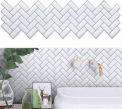 Amazon Vancore モザイクタイルシール 4枚 キッチン 洗面所 タイルシール 3d 防水 はがせる タイルシート リメイクシート 耐熱 白 ホワイト タイル