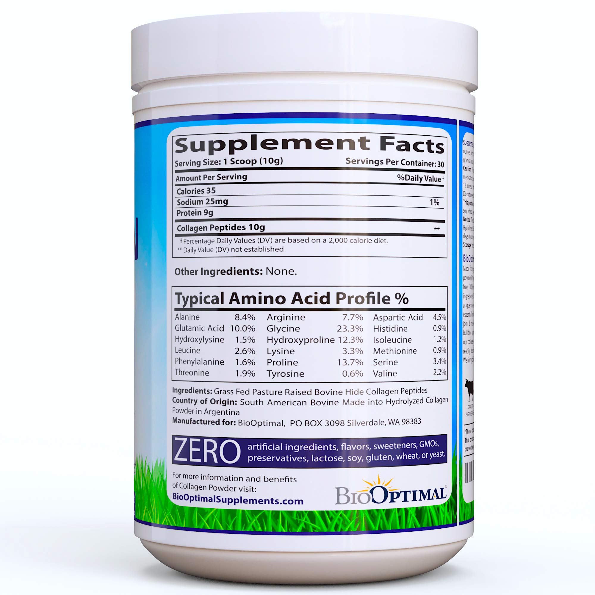 BioOptimal Collagen Powder, Collagen Peptides, Grass Fed, NonGMO