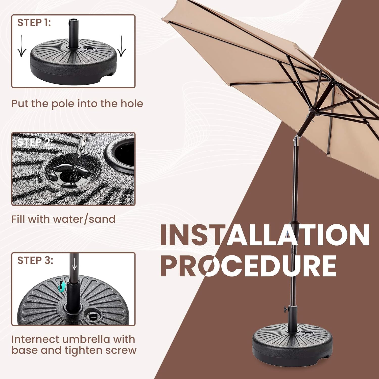 SERWALL Heavy Duty Patio Market Umbrella Base Round Plastic Outdoor Table Umbrella Stand Umbrellas Pole Holder for Lawn, Garden, Pool : Garden & Outdoor