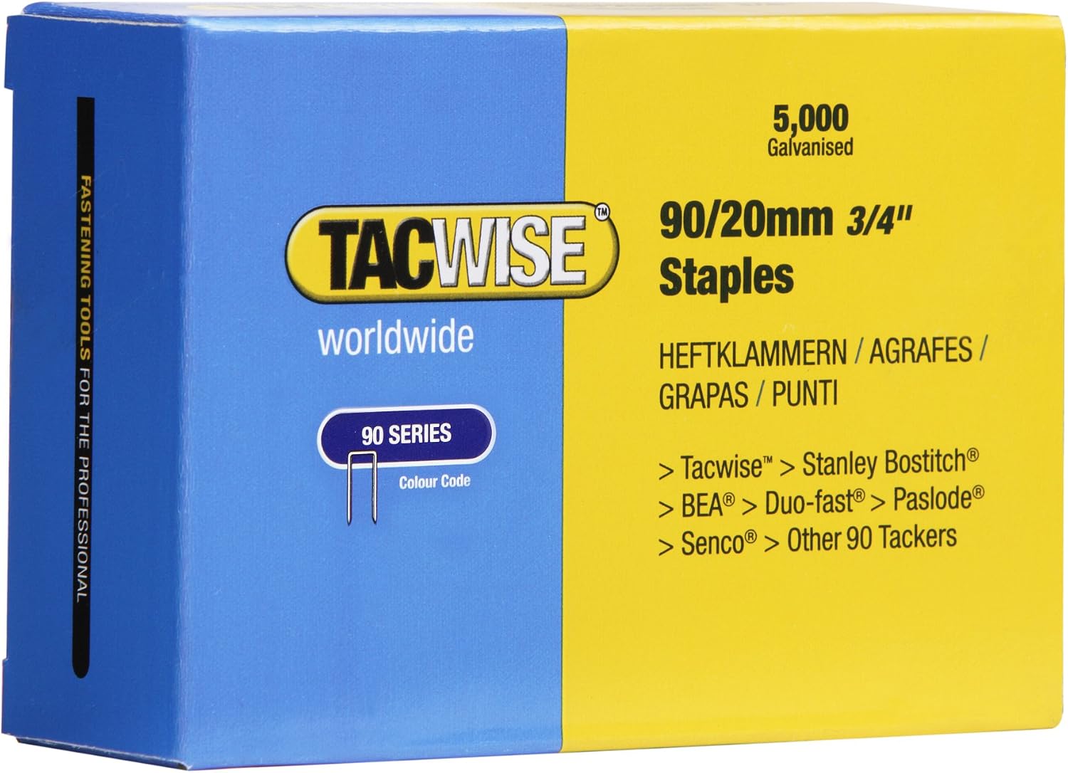 Tacwise 0307 Type 90 / 20 mm Galvanised Narrow Crown Staples, Pack of 5000, Silver