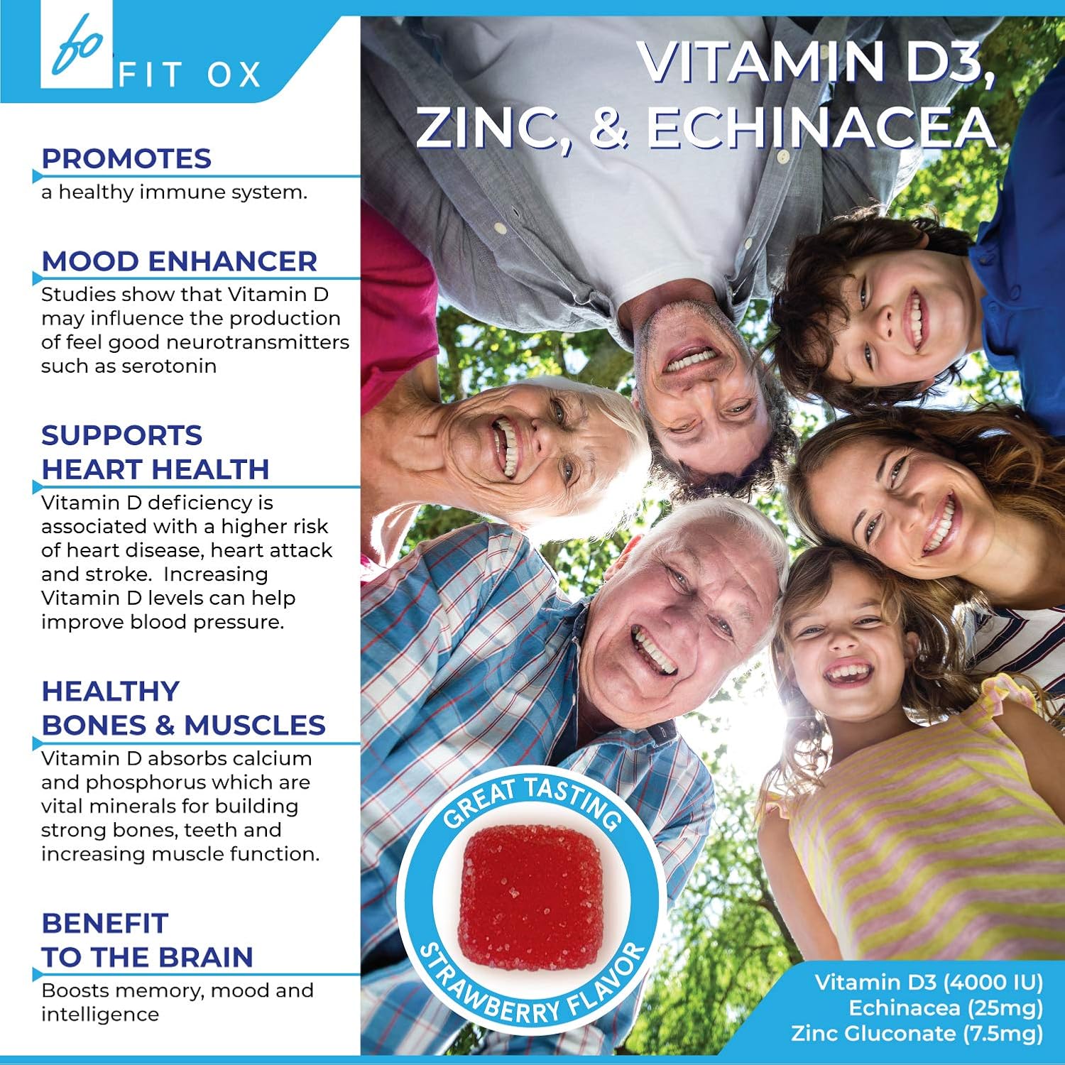 Vitamin D3 Gummies with Zinc Echinacea Supplements 4000 IU, Chewable Vitamin D for Adults Kids - VIT D Immune Booster, Bone Health, Joint Muscle Support -Tablet Powder Alternative Vegan (2 Pack): Health & Personal Care