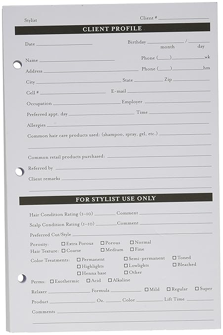 Fromm Stylist Client Data Refill Cards Personal Organizer Refill