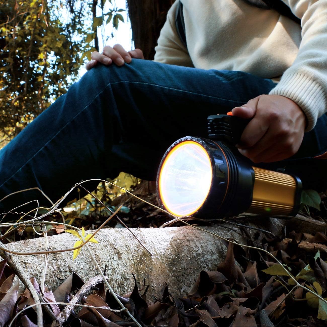 CSNDICE 35W LED Rechargeable Handheld Flashlights, High-power Super Bright 6000mah 9000 Lumens, USB Power Bank Rechargeable flashlights IPX4 Waterproof Searchlight, Portable Handheld Torch.(Golden) - - 