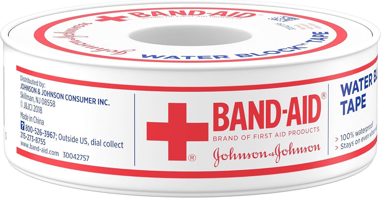 Band-Aid Brand First Aid Water Block 100% Waterproof Self-Adhesive Tape Roll for Durable Wound Care to Firmly Secure Bandages, 1/2 In by 10 yd: Health & Personal Care