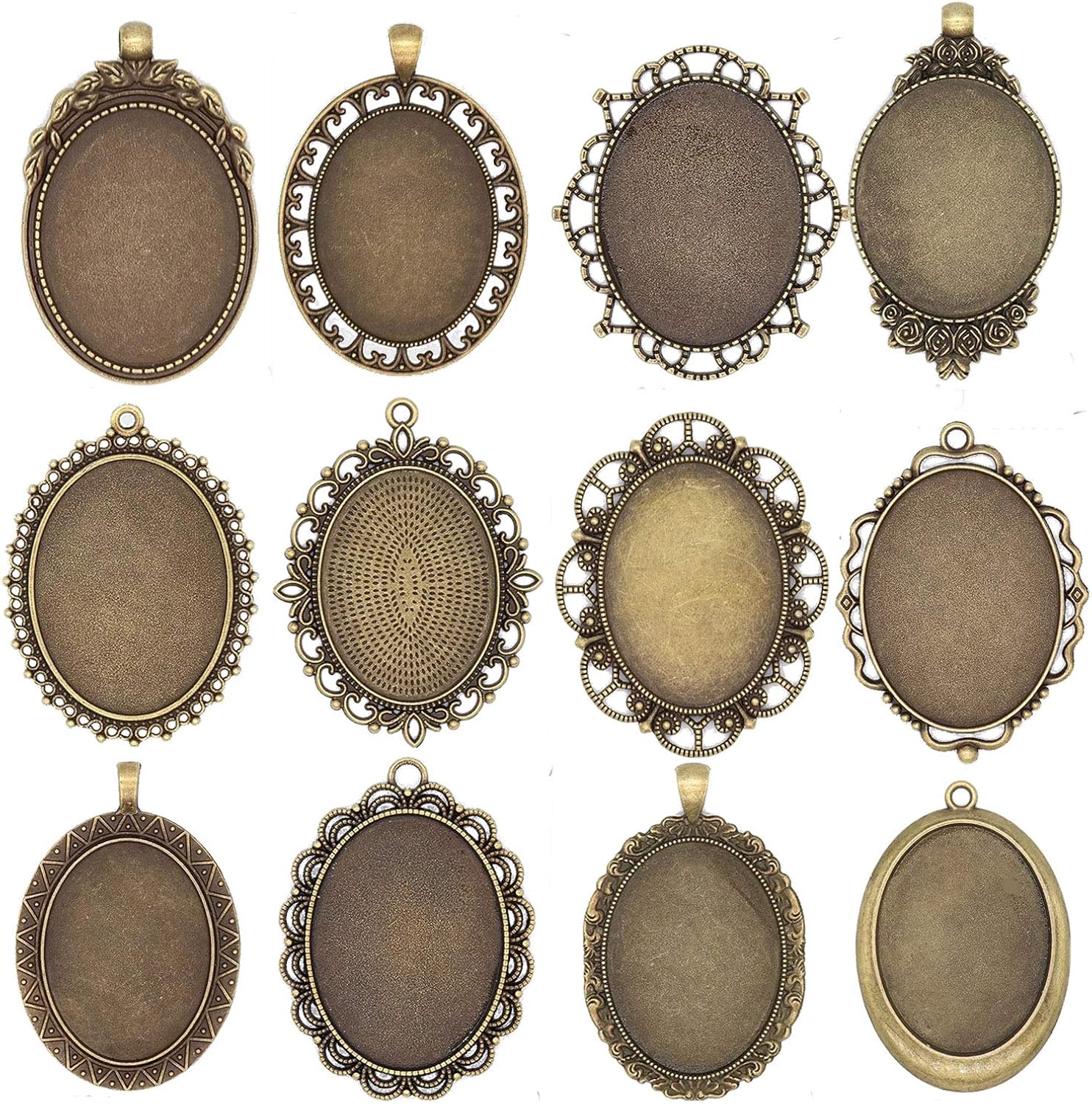 12 Pcs Bezel Pendant Trays, 30x40mm Oval Blank Bezel Pendant Trays Base