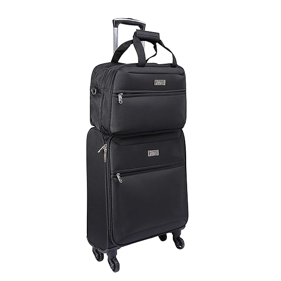 Cabin Max Kopenhagen Handgepäck Koffer 55x40x20cm | Einschließlich Kleiner Reisetasche 35x20x20 cm(Schwarz)