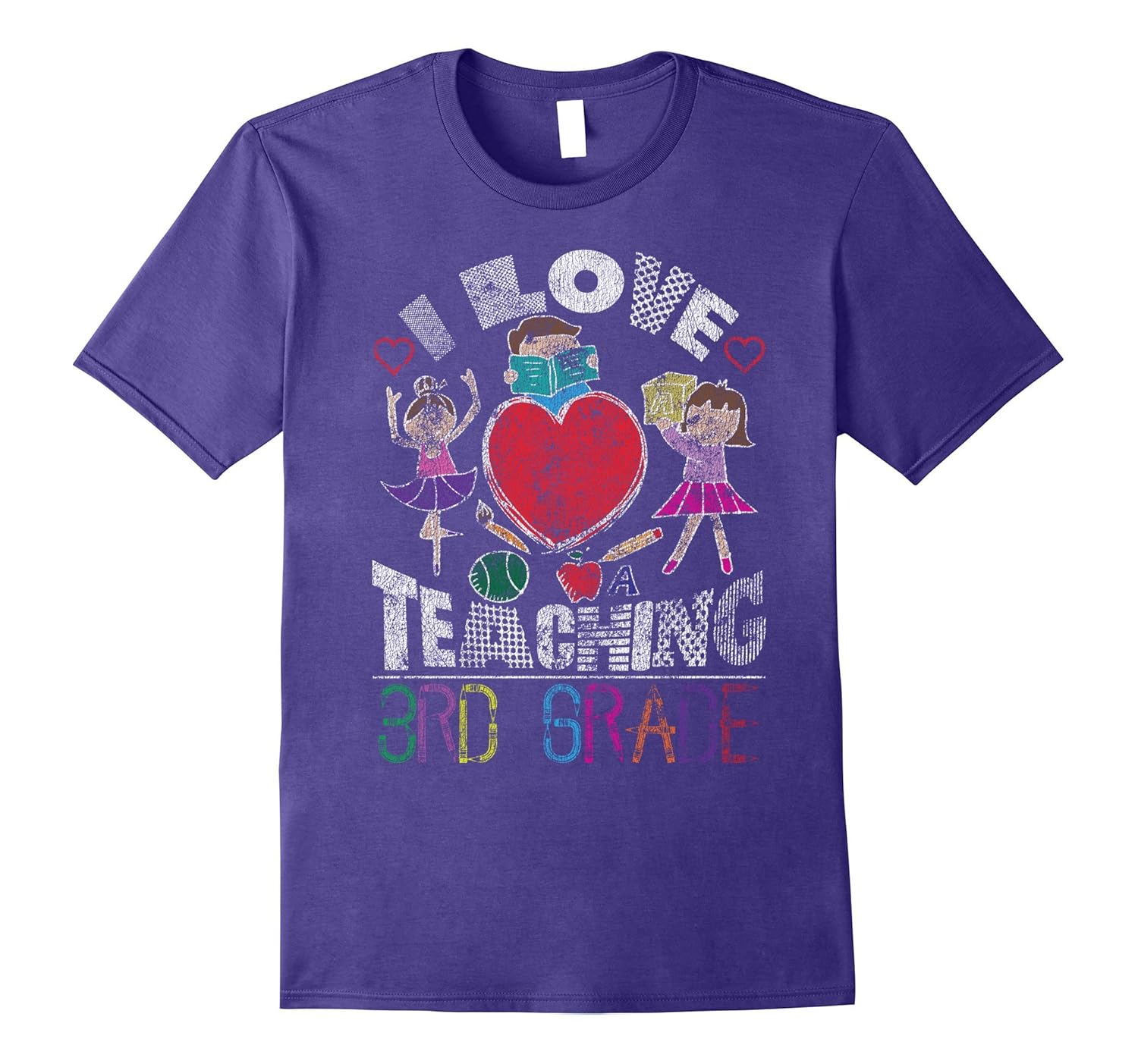 I Love Teaching Third Grade Teacher Distressed T-Shirt-ANZ