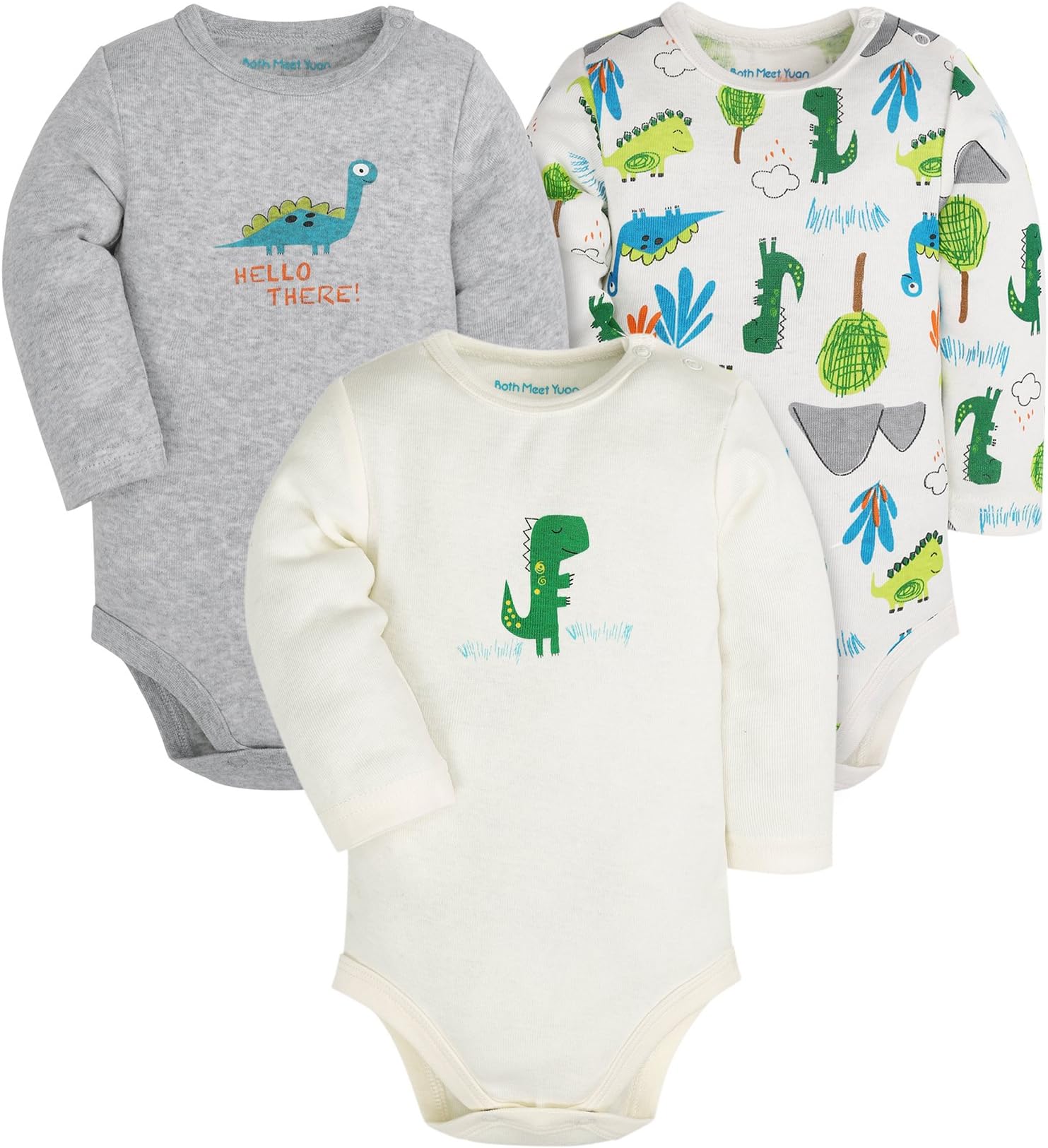 Baby 3-Pack Cotton Boys and Girls Long and Short Sleeve Bodysuits,Gray/White/Green (Grey, 6-9Months)