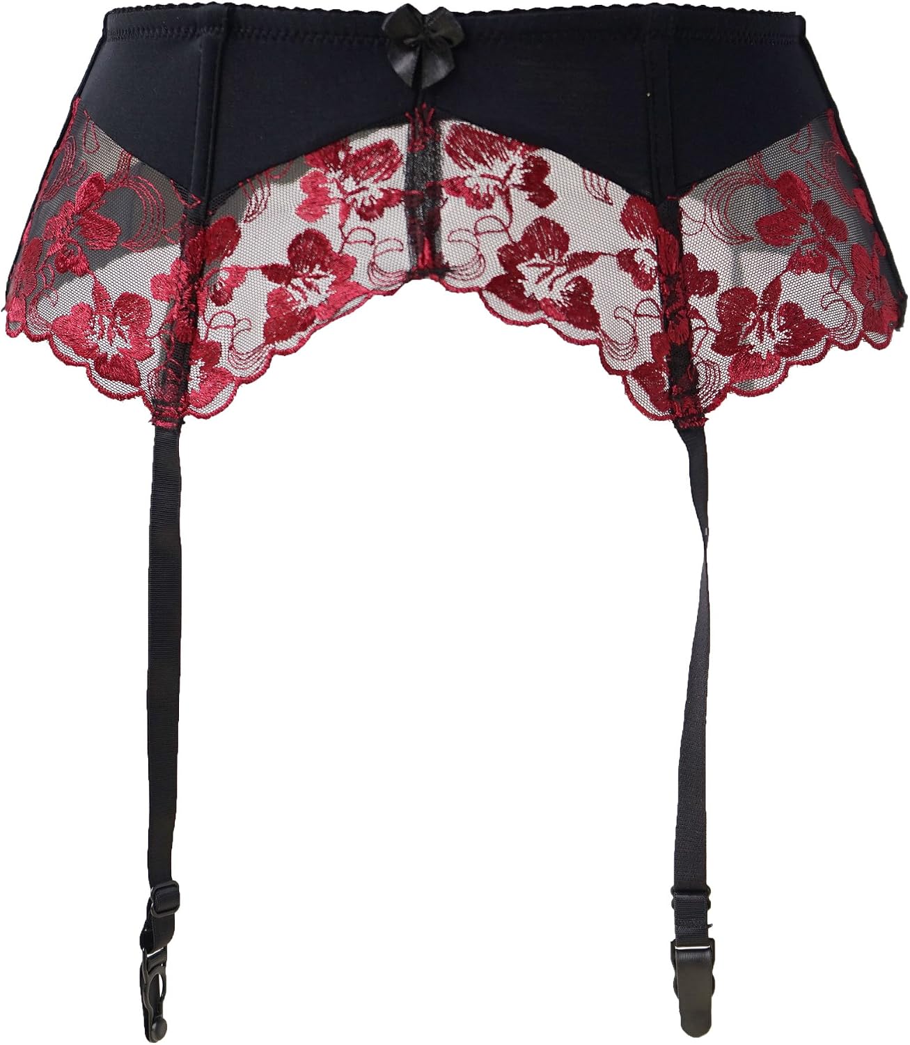 TVRtyle Wine Red Embroidery Flower Metal Buckles Women Sexy Garter Belts for Stockings S086 (Medium) - Image 4