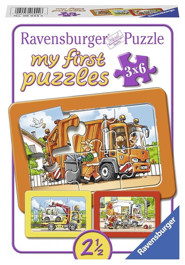 Ravensburger 06944 - Müllabfuhr, Krankenwagen, Abschleppwagen, my first puzzles 3x6 Rahmenpuzzle