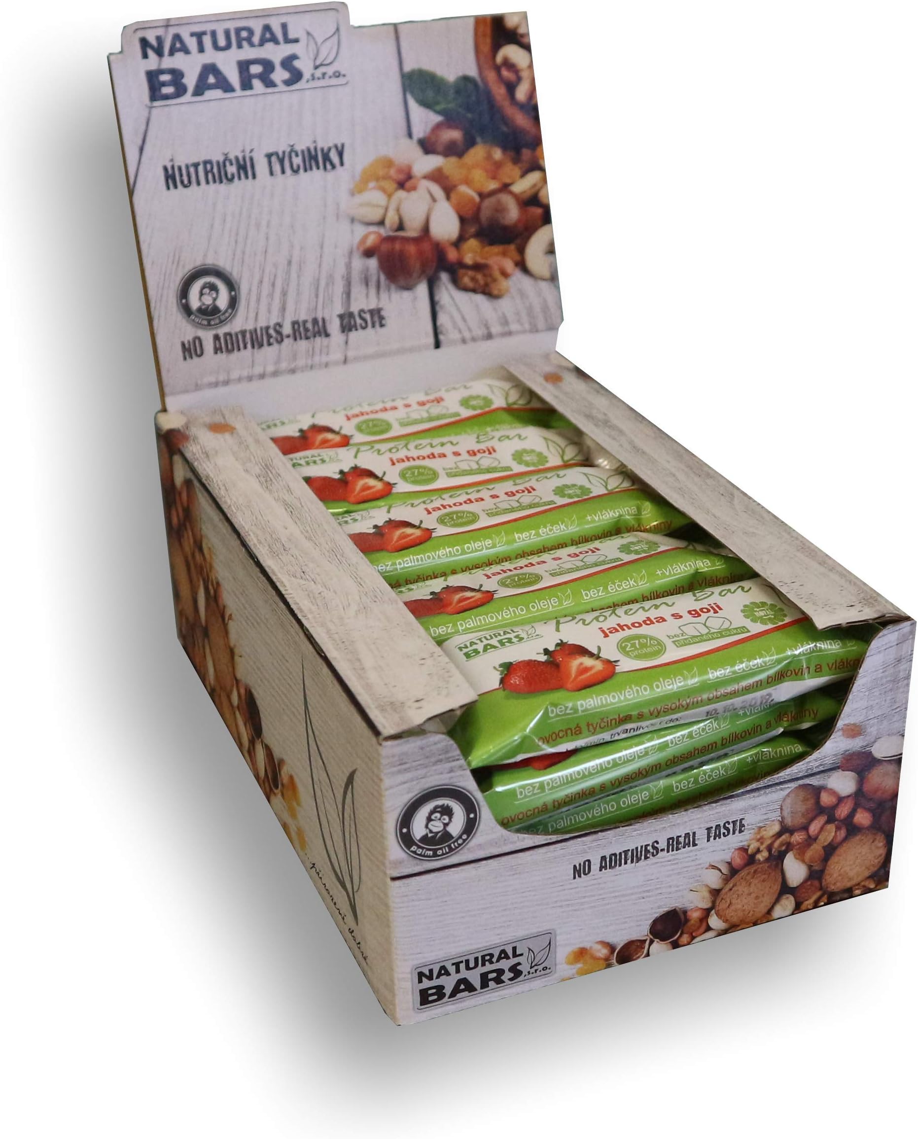 Natural Bars Protein Bar - Freeze Dried Strawberries + Goji Pack of 25x40 g
