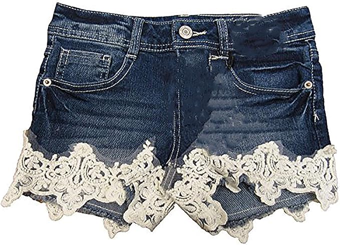 denim shorts with lace trim