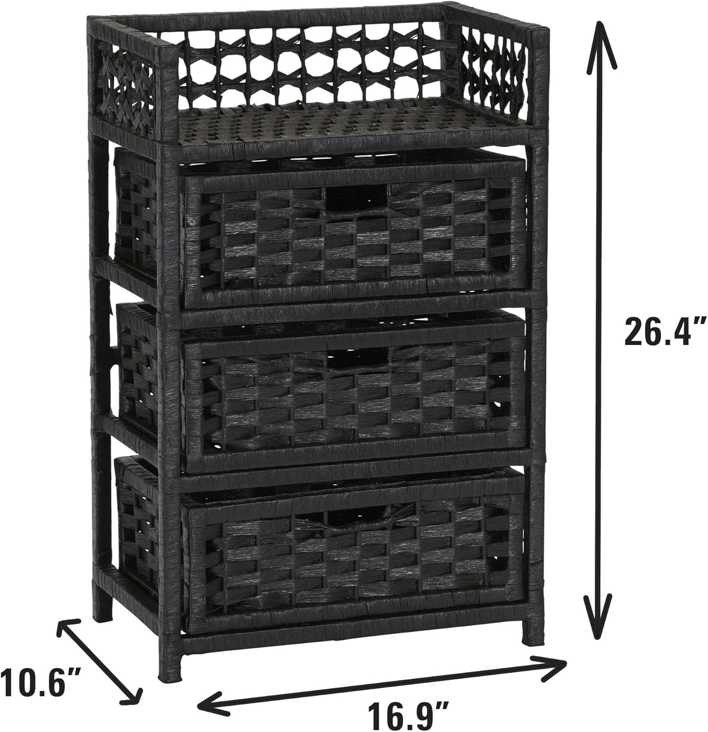 Household Essentials Hand-Woven Paper Rope 3-Drawer Chest, Black Stain: Home & Kitchen