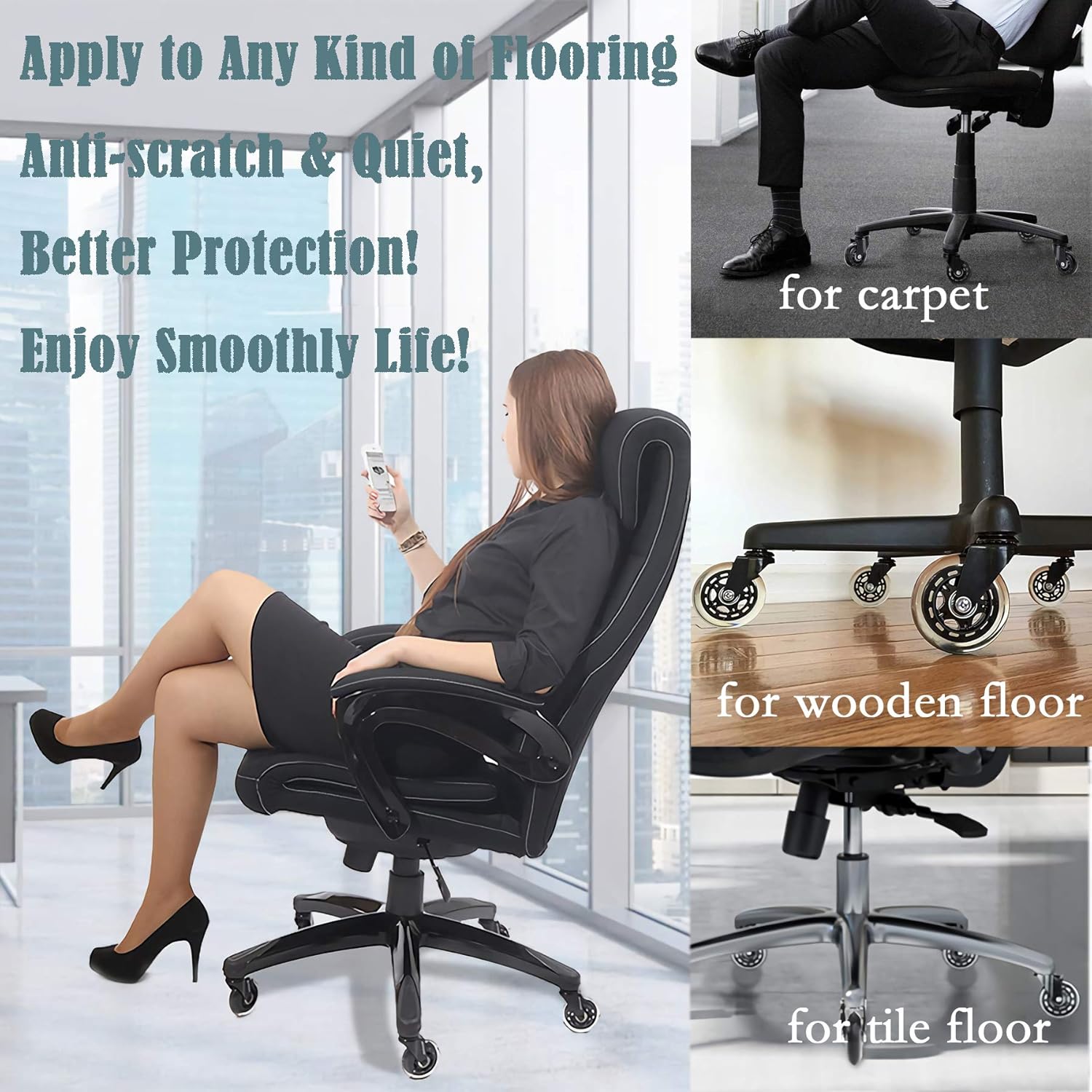 WASJOYE Office Chair Wheels, Set of 5 3” Rolling Chair Replacement Casters-Replacement, Heavy Duty Gaming Computer Desk Rubber Caster for Hardwood Tile Carpet Floor Protection, Universal fit: Industrial & Scientific