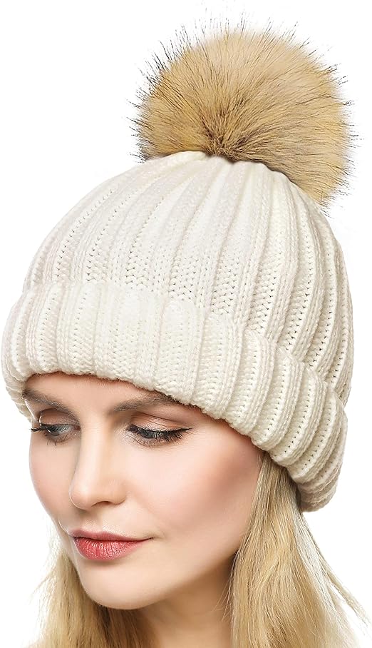 beanie hat with large pom pom