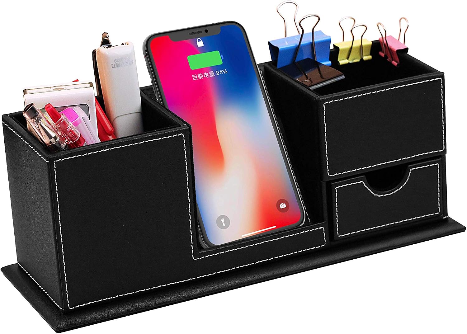 Nightstand Organizer With Wireless Charger - Men's Bedside Storage For Wallets, Keys, Watches & Phones
