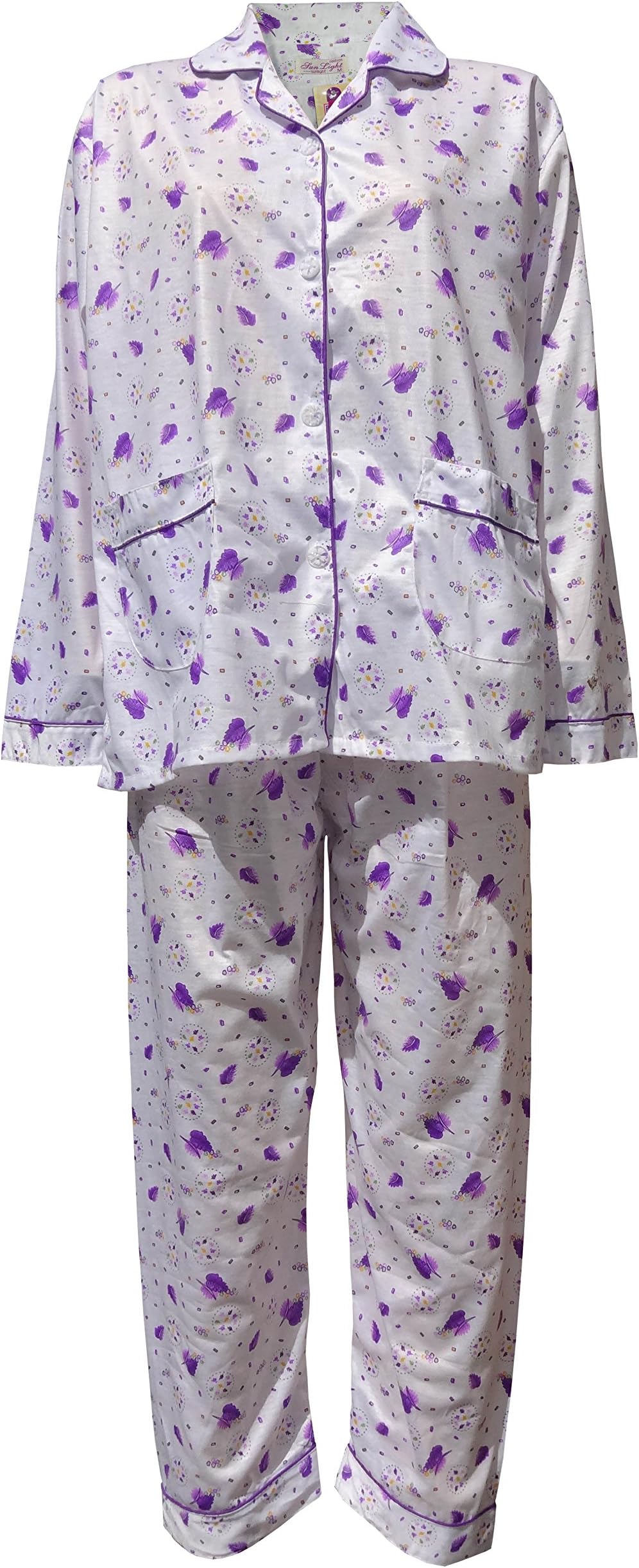 femiss Womens Pyjamas Flower Print Pjs Night Suit Nighty Cotton Revere Collar 8-18 (261)
