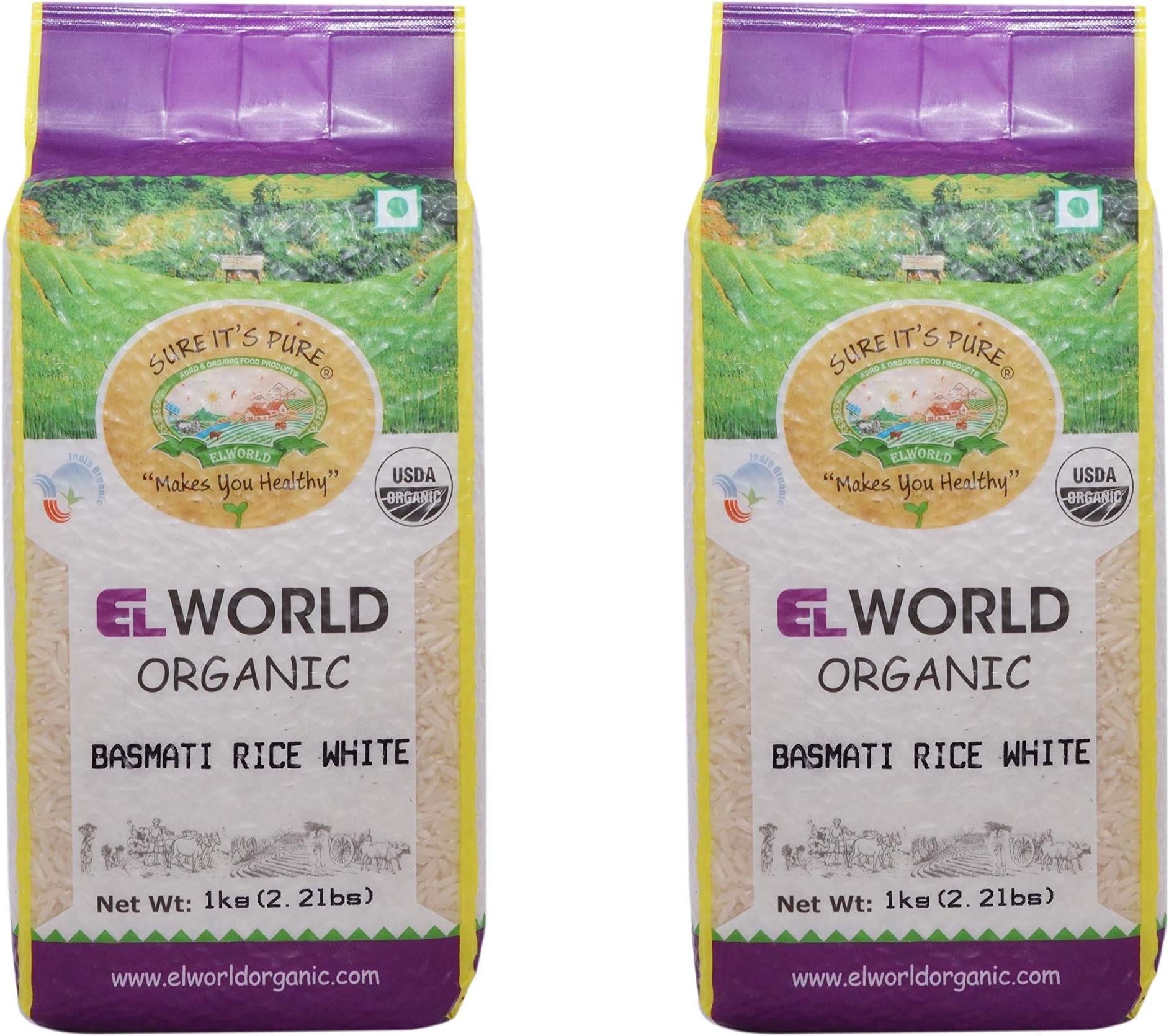 Elworld Agro & Organic White Basmati Rice 1 Kilogram (Pack of 2)