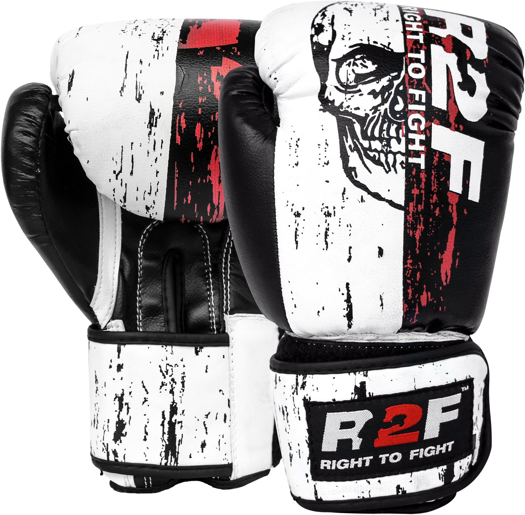 R2F Sports Sparring Training Mitts Muay Thai MMA Punching Skull Contrast Leather Boxing Gloves