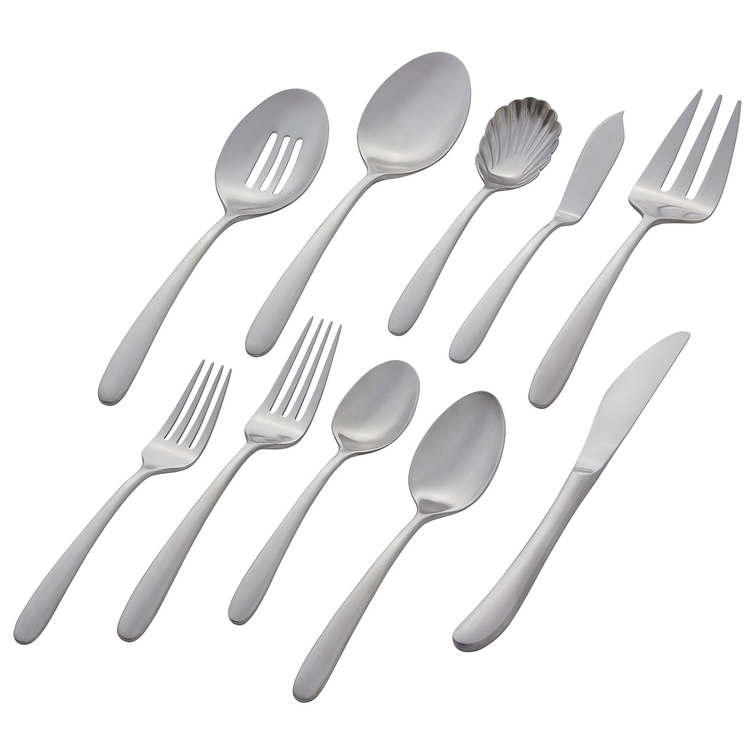 Stone & Beam Traditional Stainless Steel Flatware Set, Service for 8, 45-Piece, Silver with Satin Matte